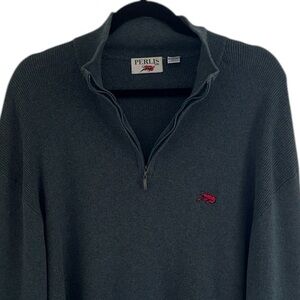 PERLIS Men's Cotton Cashmere Green 1/4 Zip Ribbed Jersey Crawfish Sweater XXL